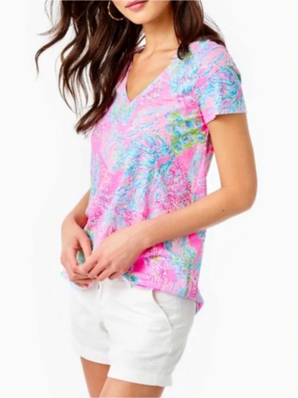 Lilly Pulitzer Pink Multicolor V-Neck Short Sleeve Tee